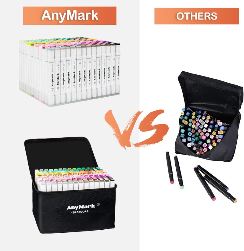 Anymark Alcohol Markers, 168 Colors Dual Tip Art Coloring Markers Set for Kids Adult Book Drawing Sketching Painting, Chisel & Fine, White Penholder - Image 4